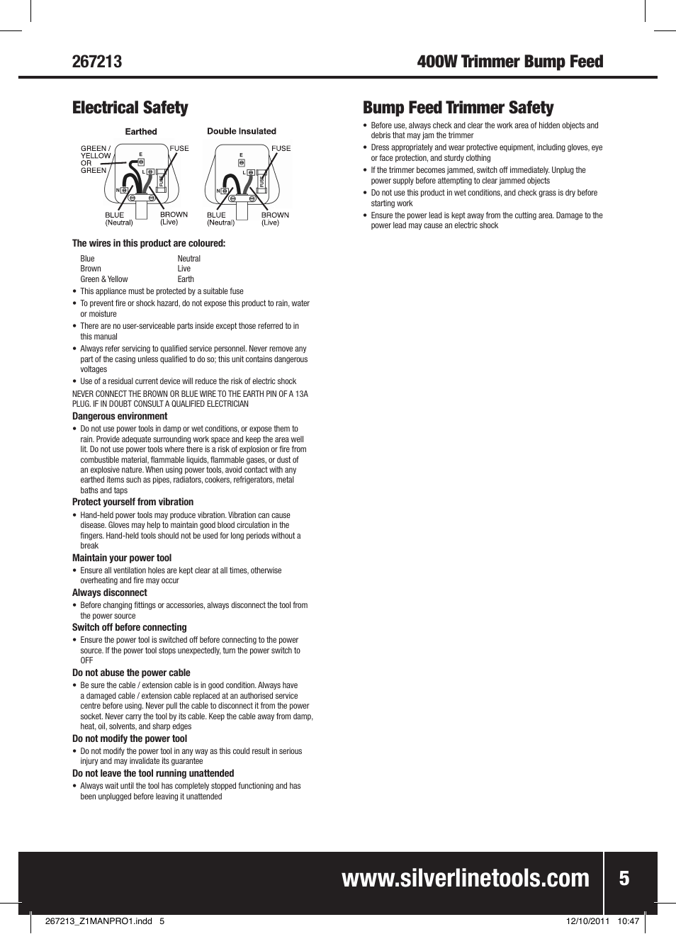 Bump feed trimmer safety | Silverline Trimmer Bump Feed 400W User Manual | Page 6 / 28