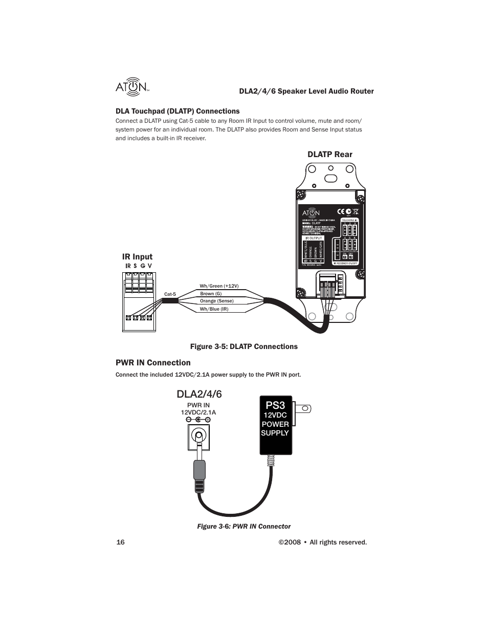 Dla2/4/6, Ir input, Dlatp rear | Pwr in connection | ATON DLA6 User Manual | Page 18 / 42