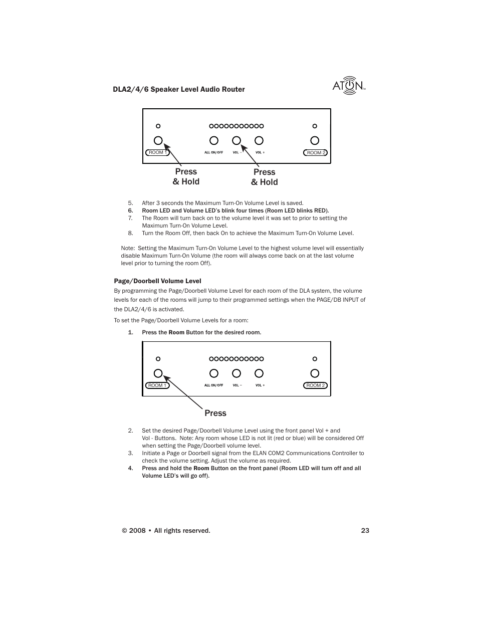 Press & hold press & hold, Press | ATON DLA6 User Manual | Page 25 / 42