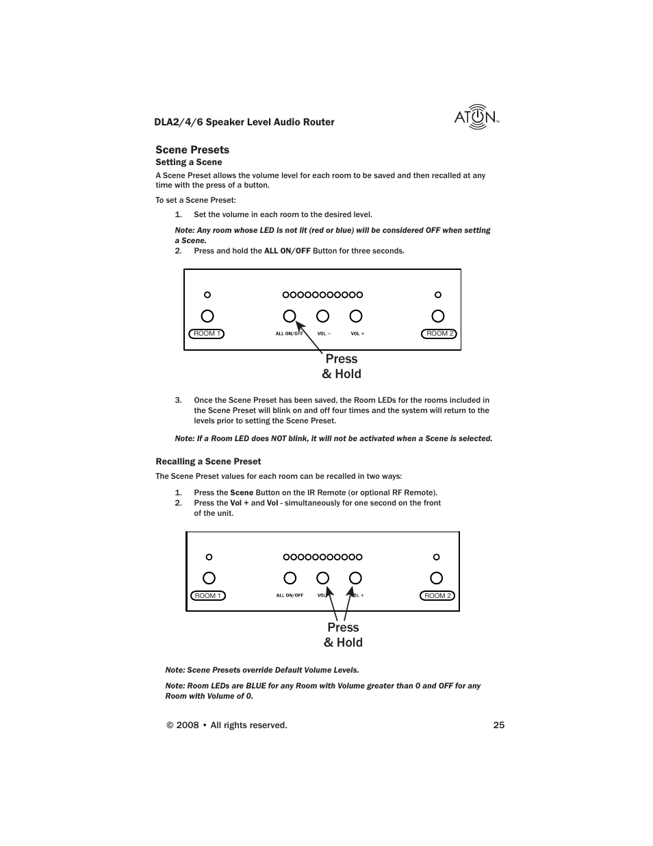Press & hold, Scene presets | ATON DLA6 User Manual | Page 27 / 42