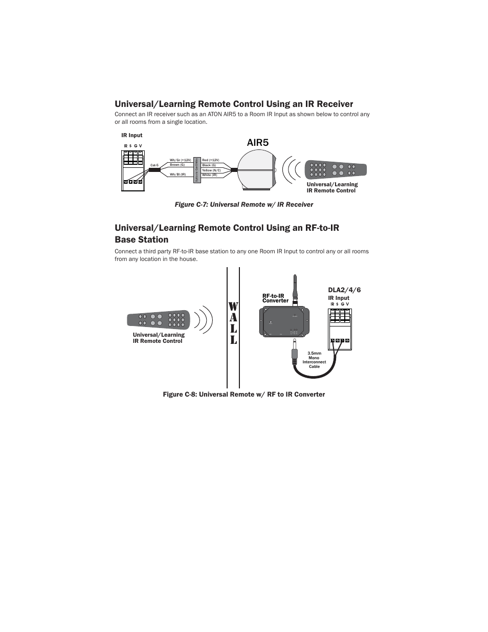 Wa l l, Air5, Figure c-7: universal remote w/ ir receiver | Figure c-8: universal remote w/ rf to ir converter, Dla2/4/6 | ATON DLA6 User Manual | Page 38 / 42