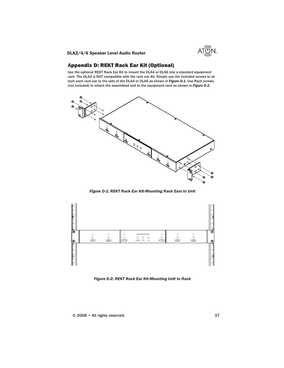 Appendix d: rekt rack ear kit (optional) | ATON DLA6 User Manual | Page 39 / 42