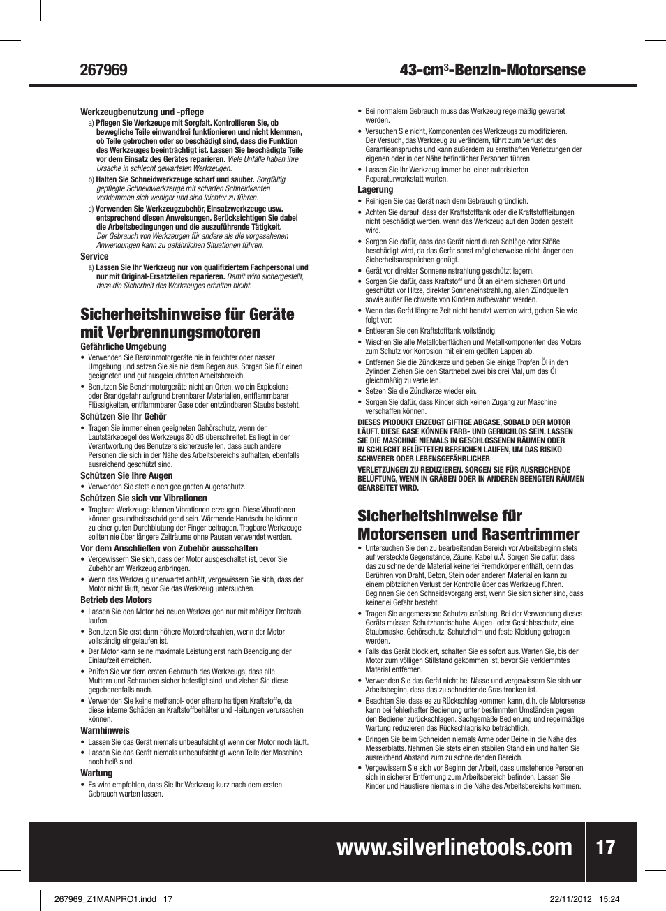 Silverline Brush Cutter Petrol 43cc User Manual | Page 18 / 40