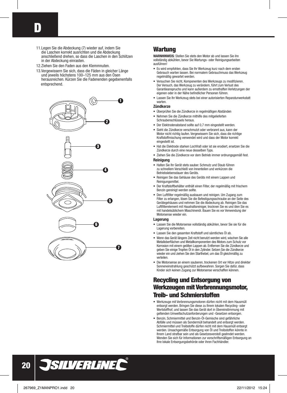 Wartung | Silverline Brush Cutter Petrol 43cc User Manual | Page 21 / 40