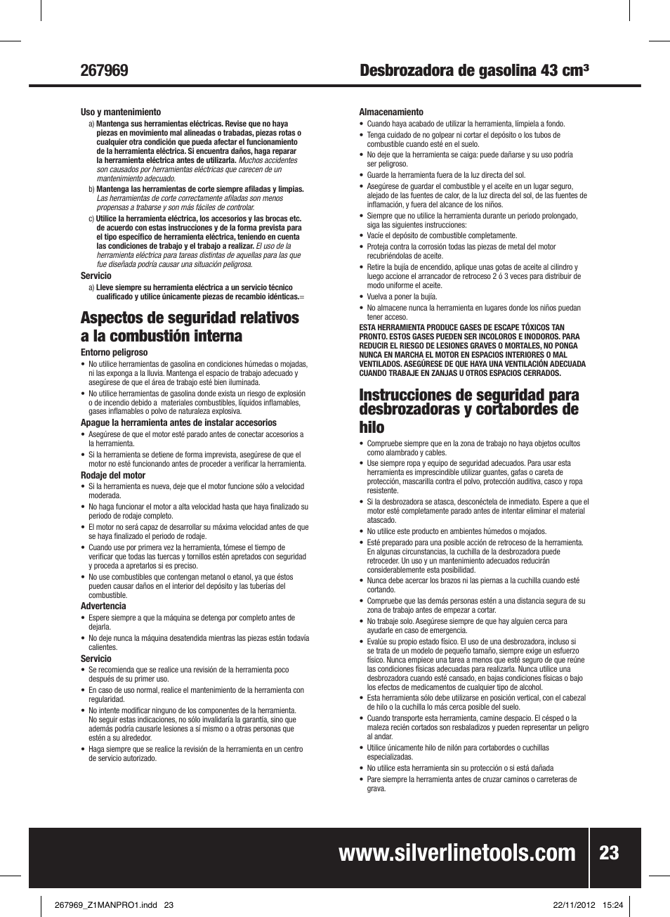 Silverline Brush Cutter Petrol 43cc User Manual | Page 24 / 40