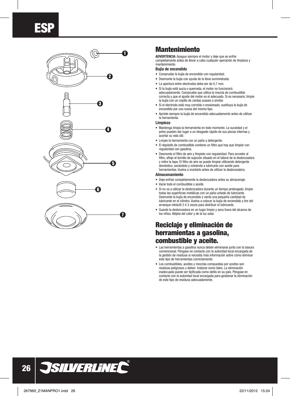 Mantenimiento | Silverline Brush Cutter Petrol 43cc User Manual | Page 27 / 40