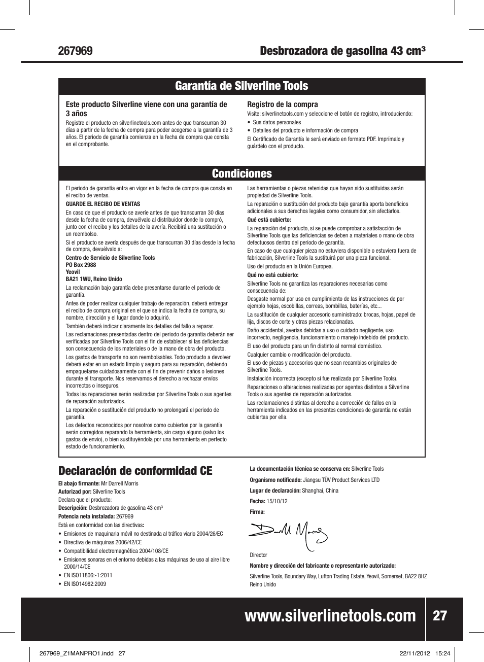 Condiciones garantía de silverline tools | Silverline Brush Cutter Petrol 43cc User Manual | Page 28 / 40