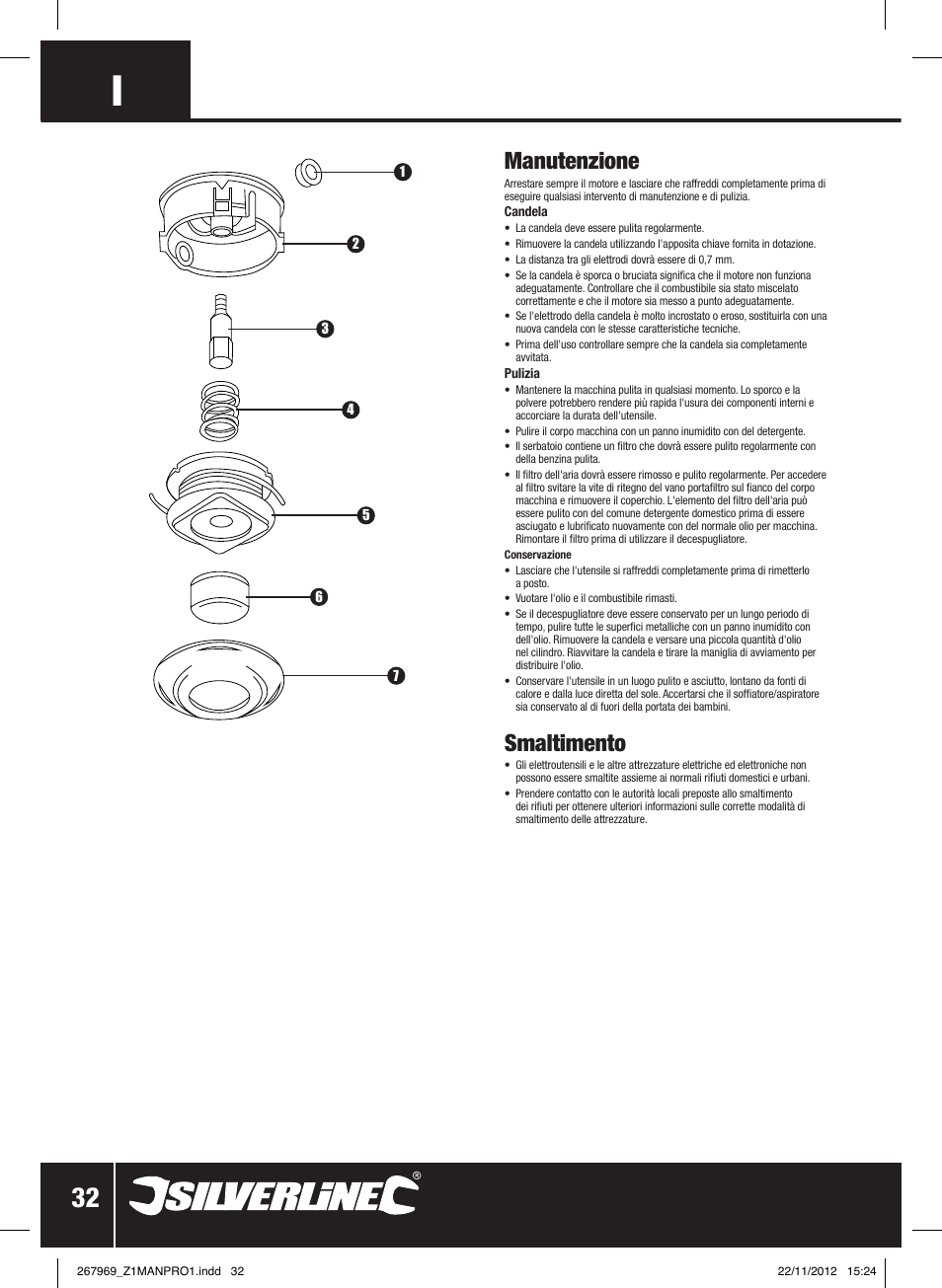 Manutenzione, Smaltimento | Silverline Brush Cutter Petrol 43cc User Manual | Page 33 / 40