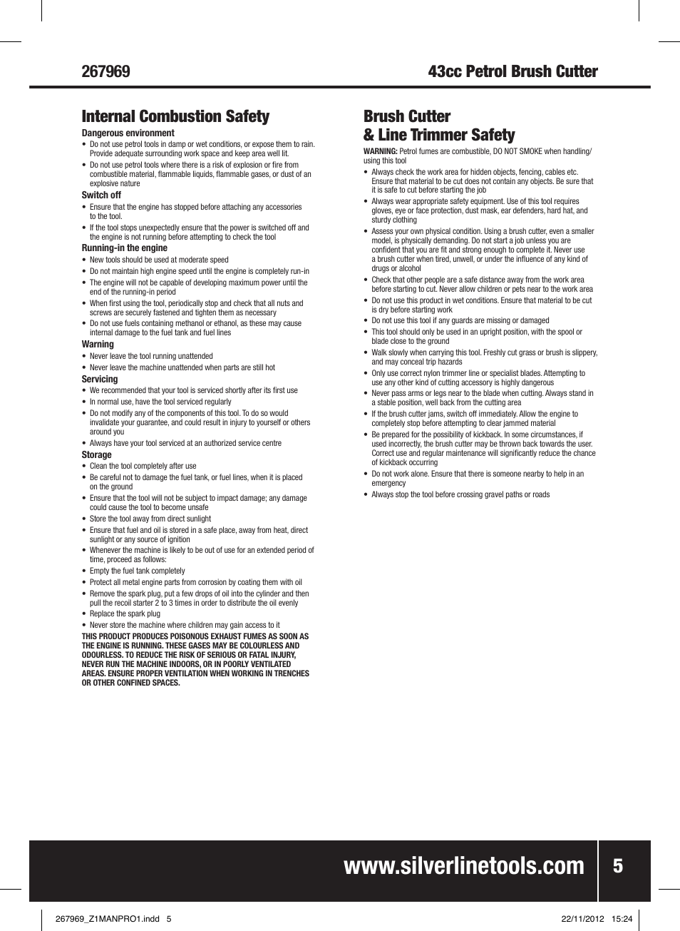 Brush cutter & line trimmer safety, Internal combustion safety | Silverline Brush Cutter Petrol 43cc User Manual | Page 6 / 40