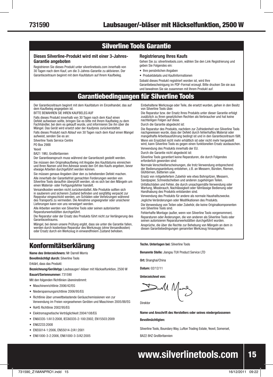 Silverline Blower Vacuum 2500W User Manual | Page 16 / 28