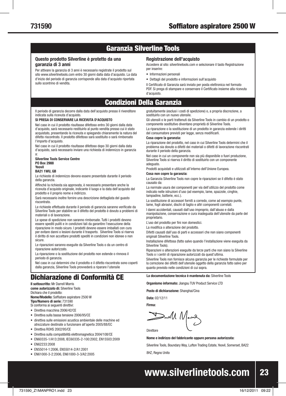 Dichiarazione di conformità ce | Silverline Blower Vacuum 2500W User Manual | Page 24 / 28