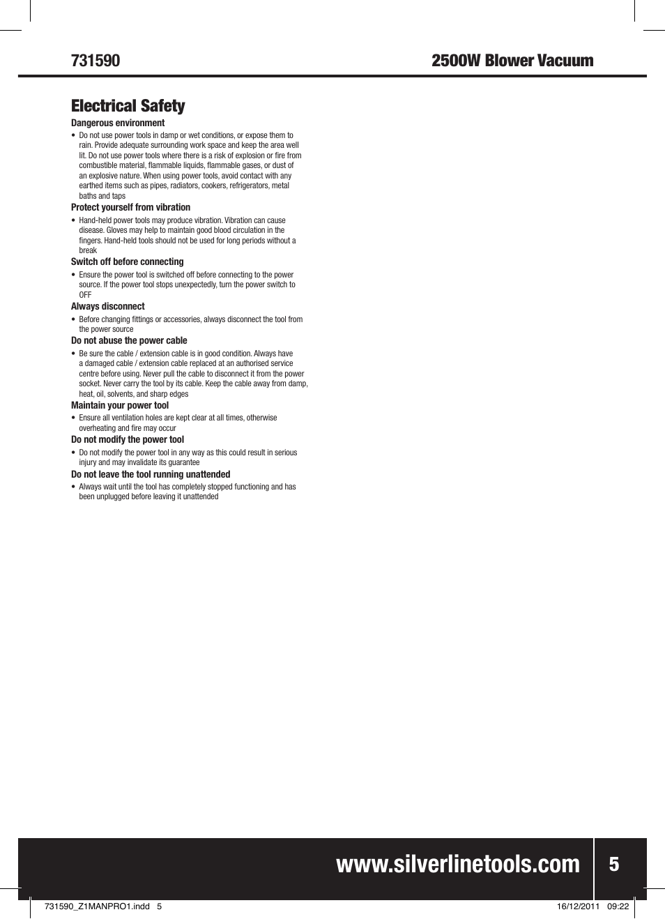 2500w blower vacuum | Silverline Blower Vacuum 2500W User Manual | Page 6 / 28