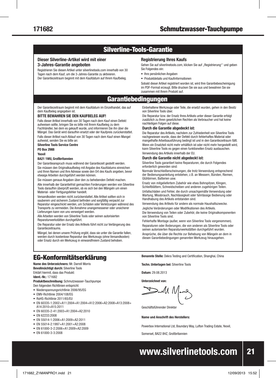 Garantiebedingungen silverline-tools-garantie | Silverline 500W Dirty Water Pump User Manual | Page 22 / 40