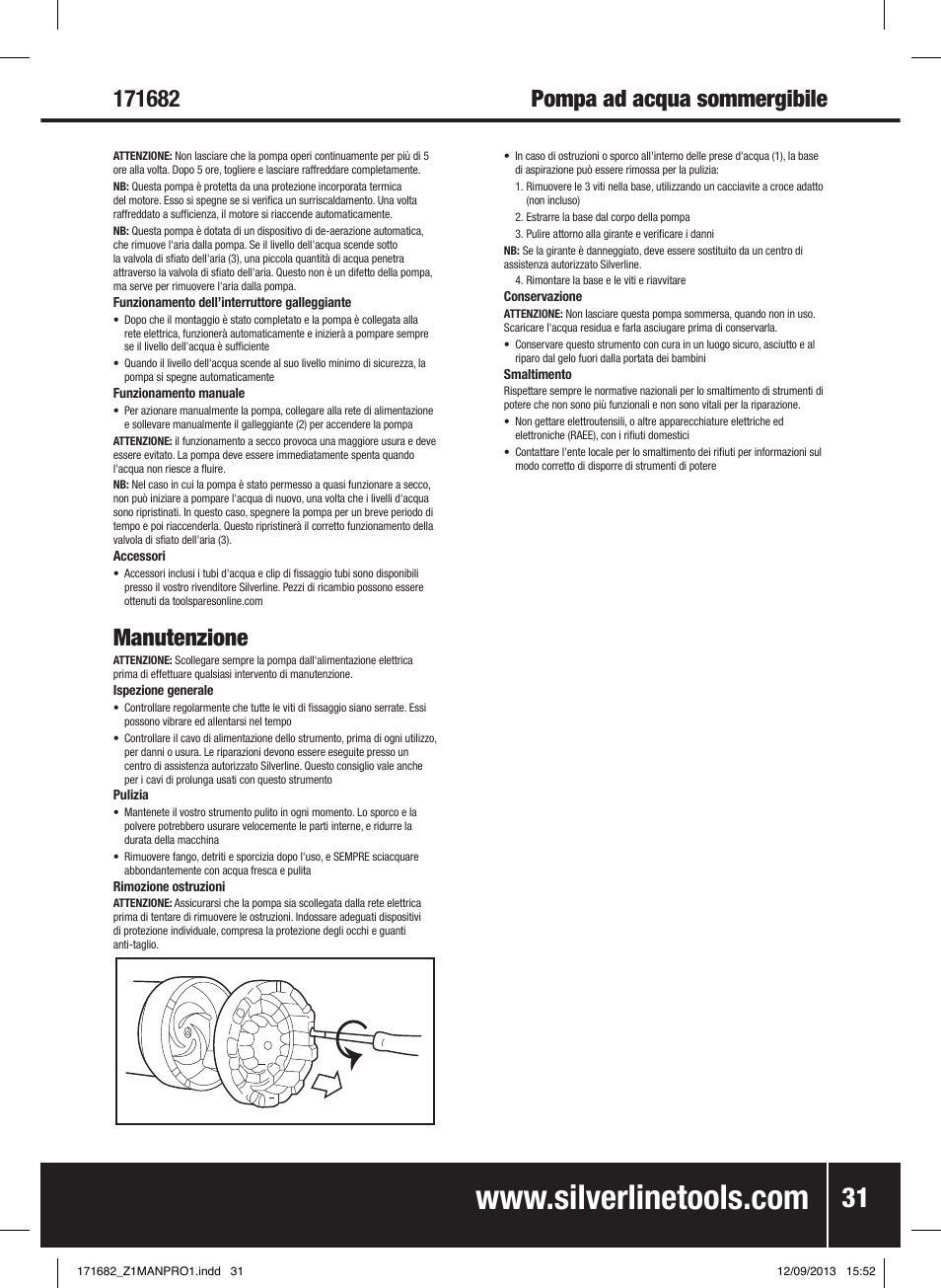 Manutenzione | Silverline 500W Dirty Water Pump User Manual | Page 32 / 40