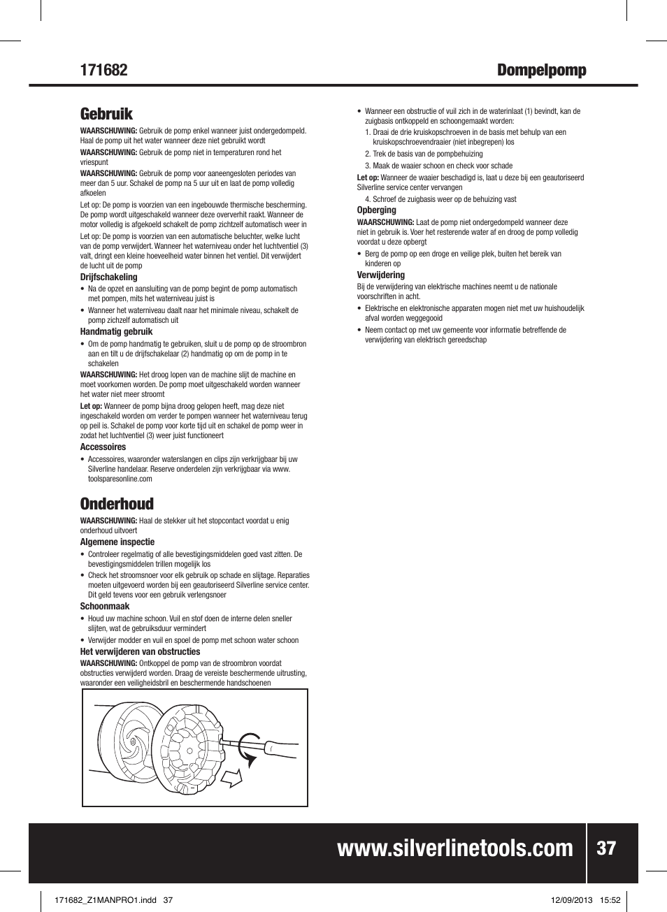 Onderhoud | Silverline 500W Dirty Water Pump User Manual | Page 38 / 40