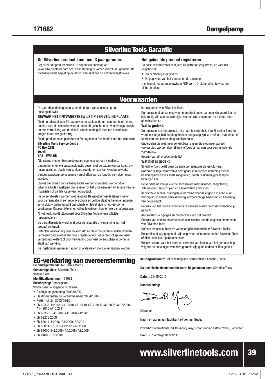 Eg-verklaring van overeenstemming | Silverline 500W Dirty Water Pump User Manual | Page 40 / 40