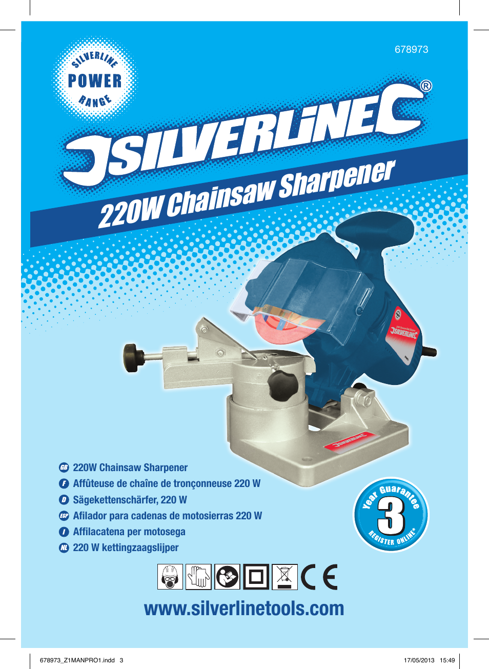220w chainsaw sharpener | Silverline Electric Chainsaw Sharpener 220W User Manual | Page 2 / 28