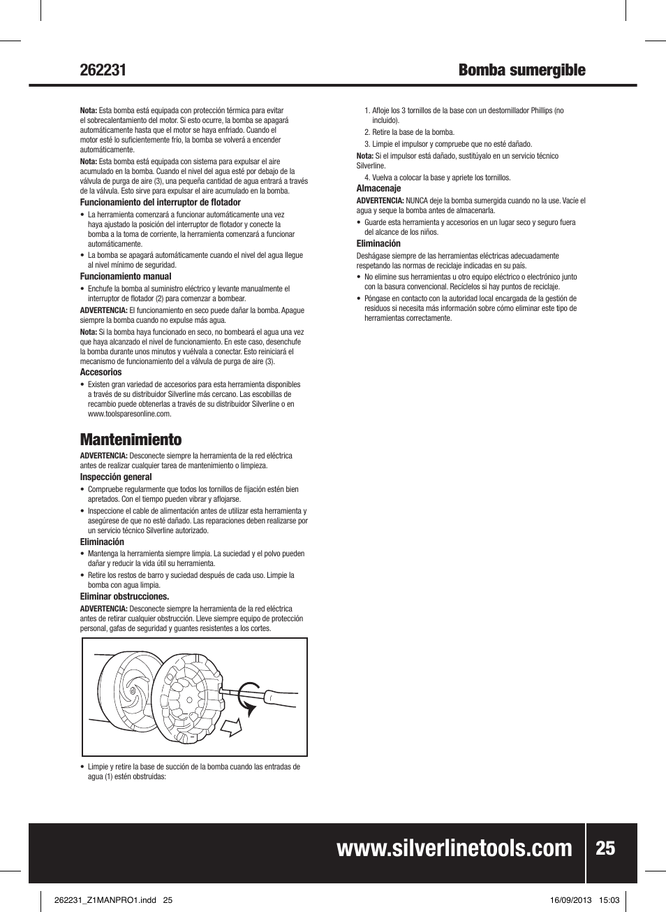 Mantenimiento | Silverline 400W Clean Water Pump User Manual | Page 26 / 40