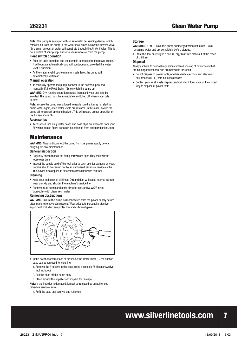 Maintenance | Silverline 400W Clean Water Pump User Manual | Page 8 / 40