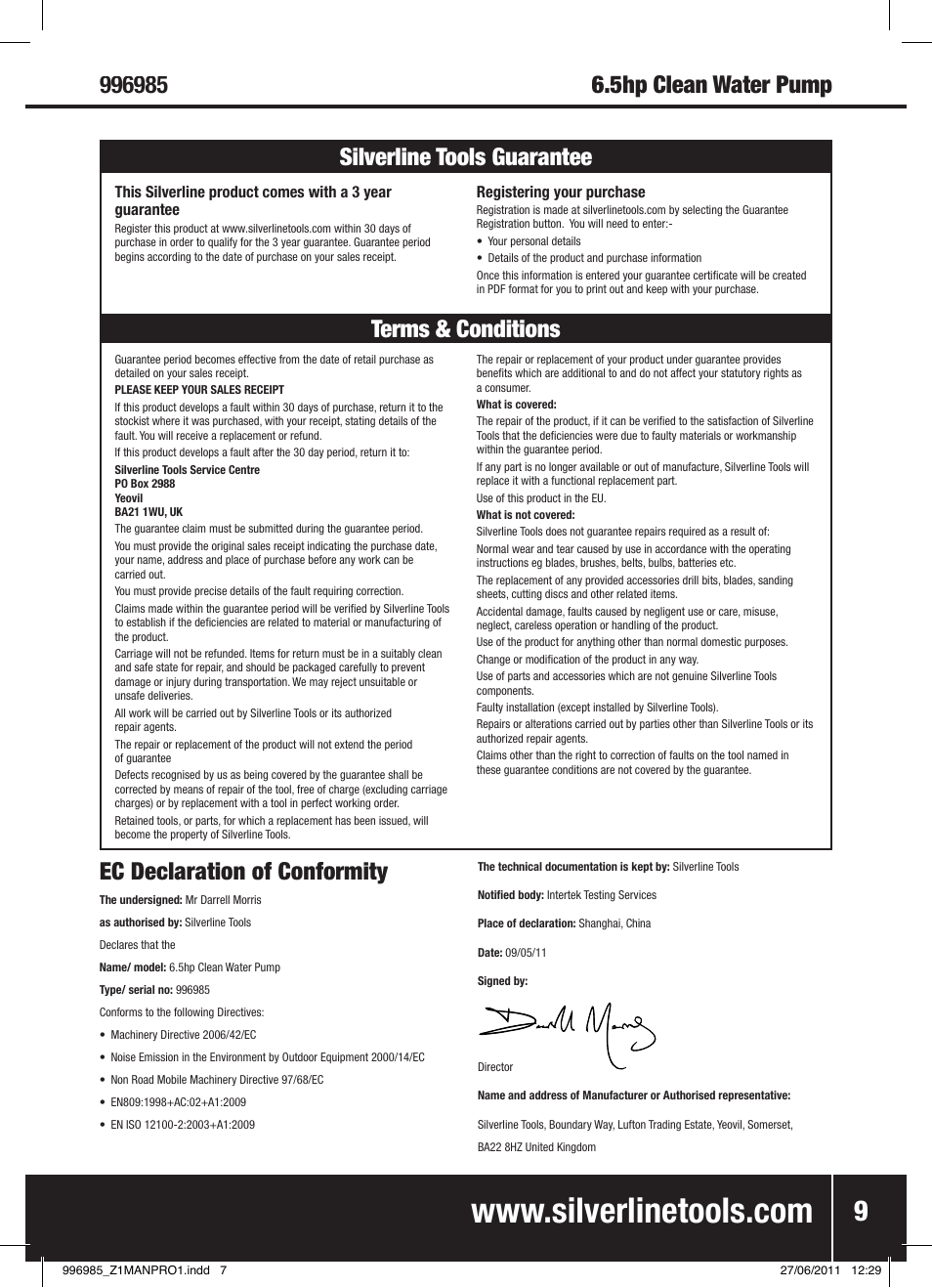 Ec declaration of conformity | Silverline Clean Water Pump 2 User Manual | Page 10 / 30