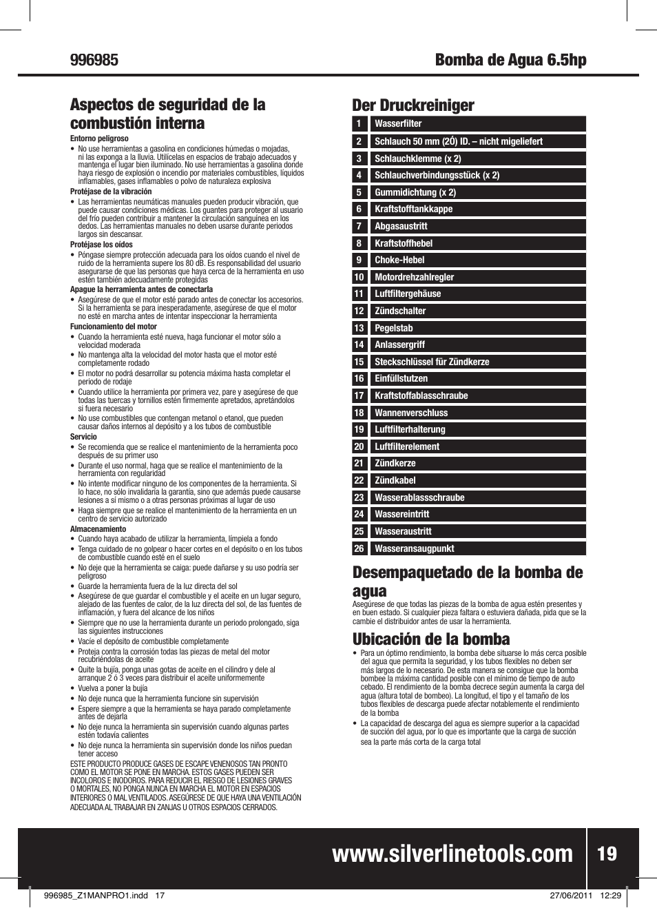 Ubicación de la bomba, Der druckreiniger | Silverline Clean Water Pump 2 User Manual | Page 20 / 30