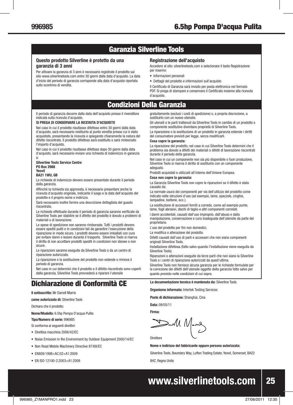 Dichiarazione di conformità ce | Silverline Clean Water Pump 2 User Manual | Page 26 / 30