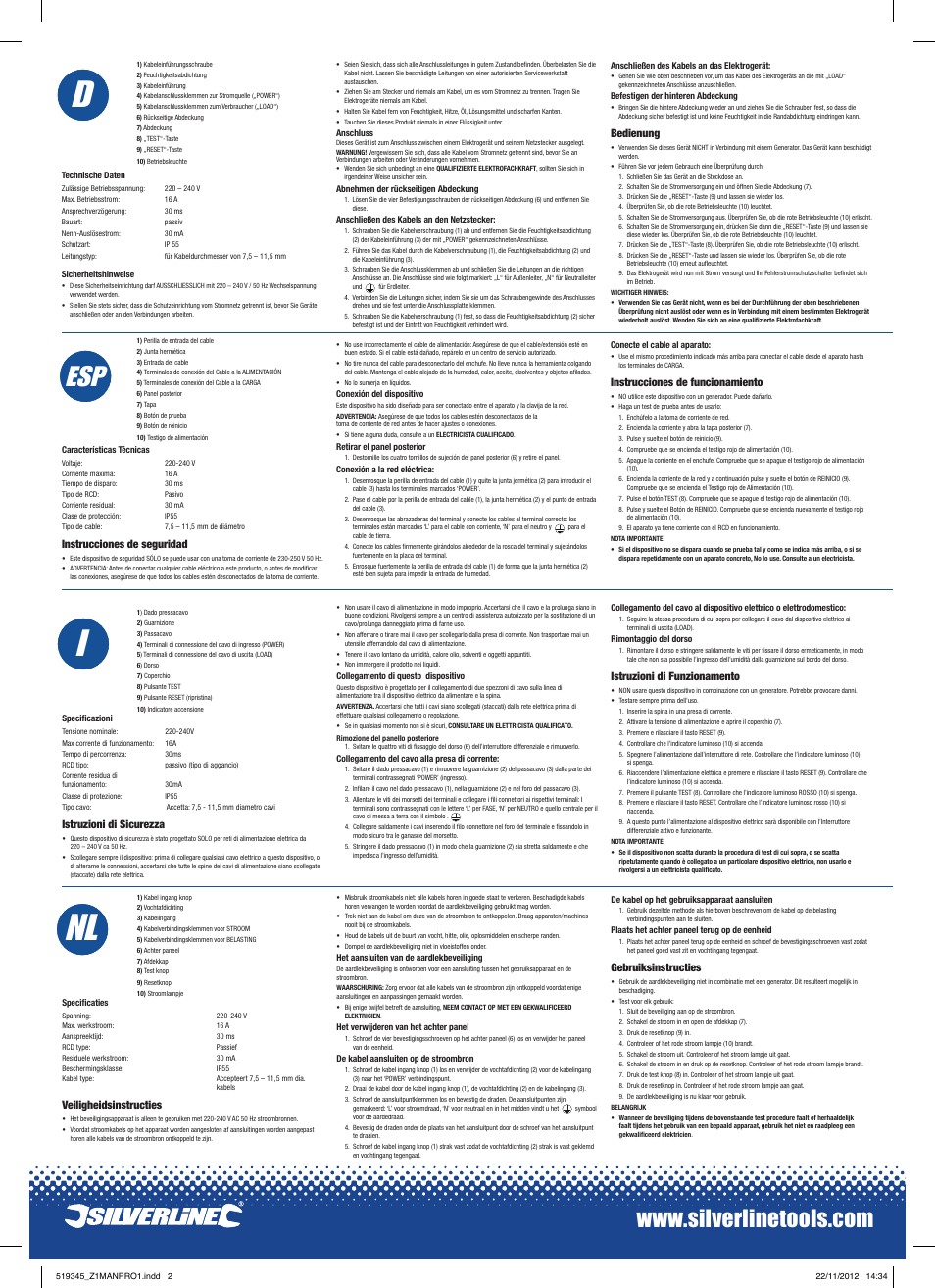 Nl i f, Nl i | Silverline In Line RCD 16A User Manual | Page 2 / 2