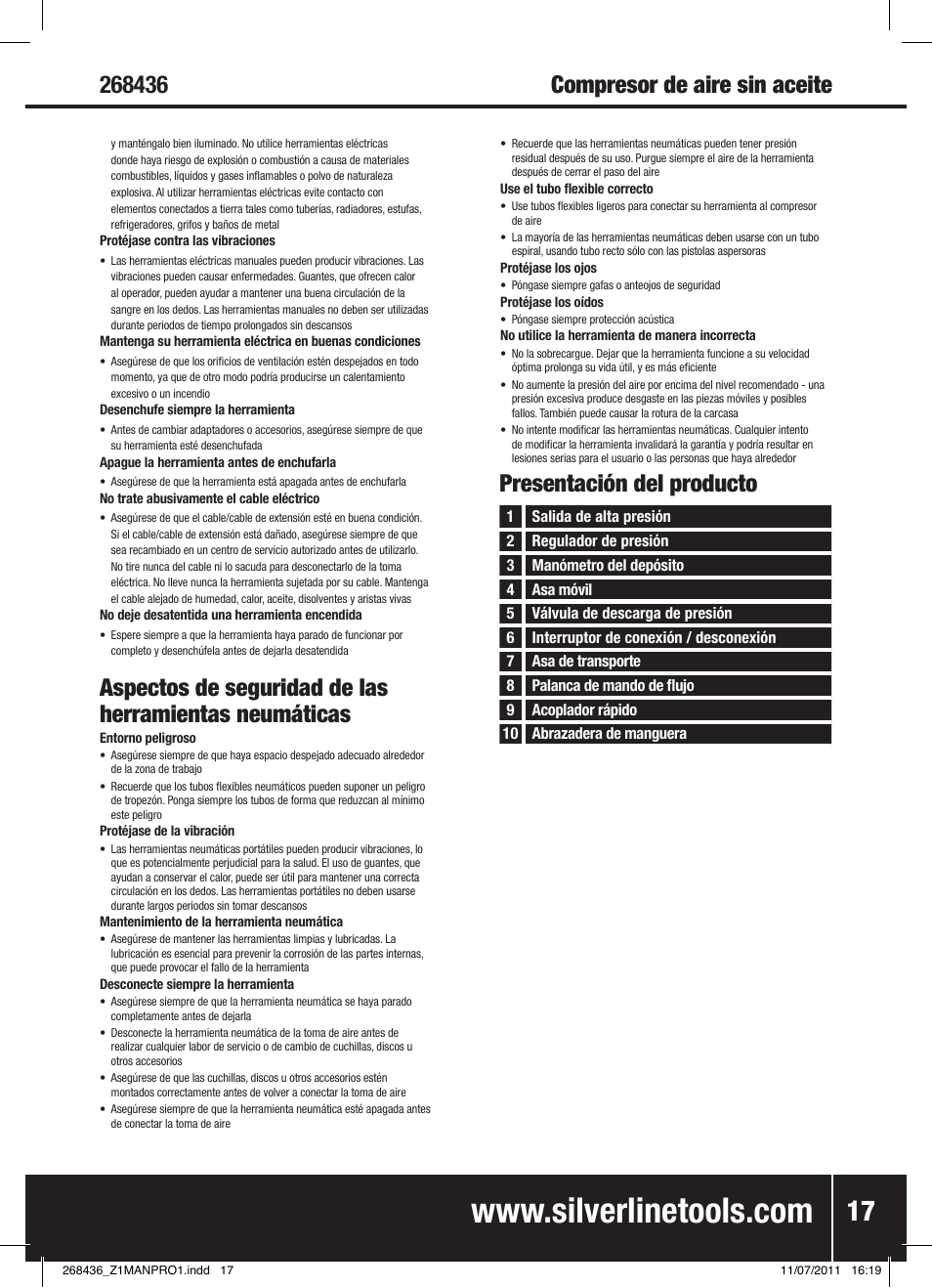 Presentación del producto | Silverline Oil-Free Air Compressor 24Ltr User Manual | Page 18 / 28