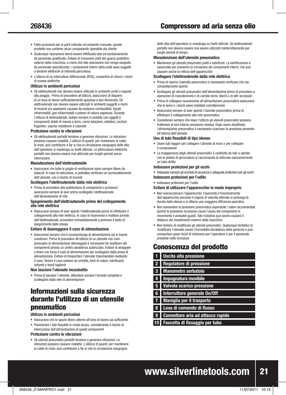 Conoscenza del prodotto | Silverline Oil-Free Air Compressor 24Ltr User Manual | Page 22 / 28