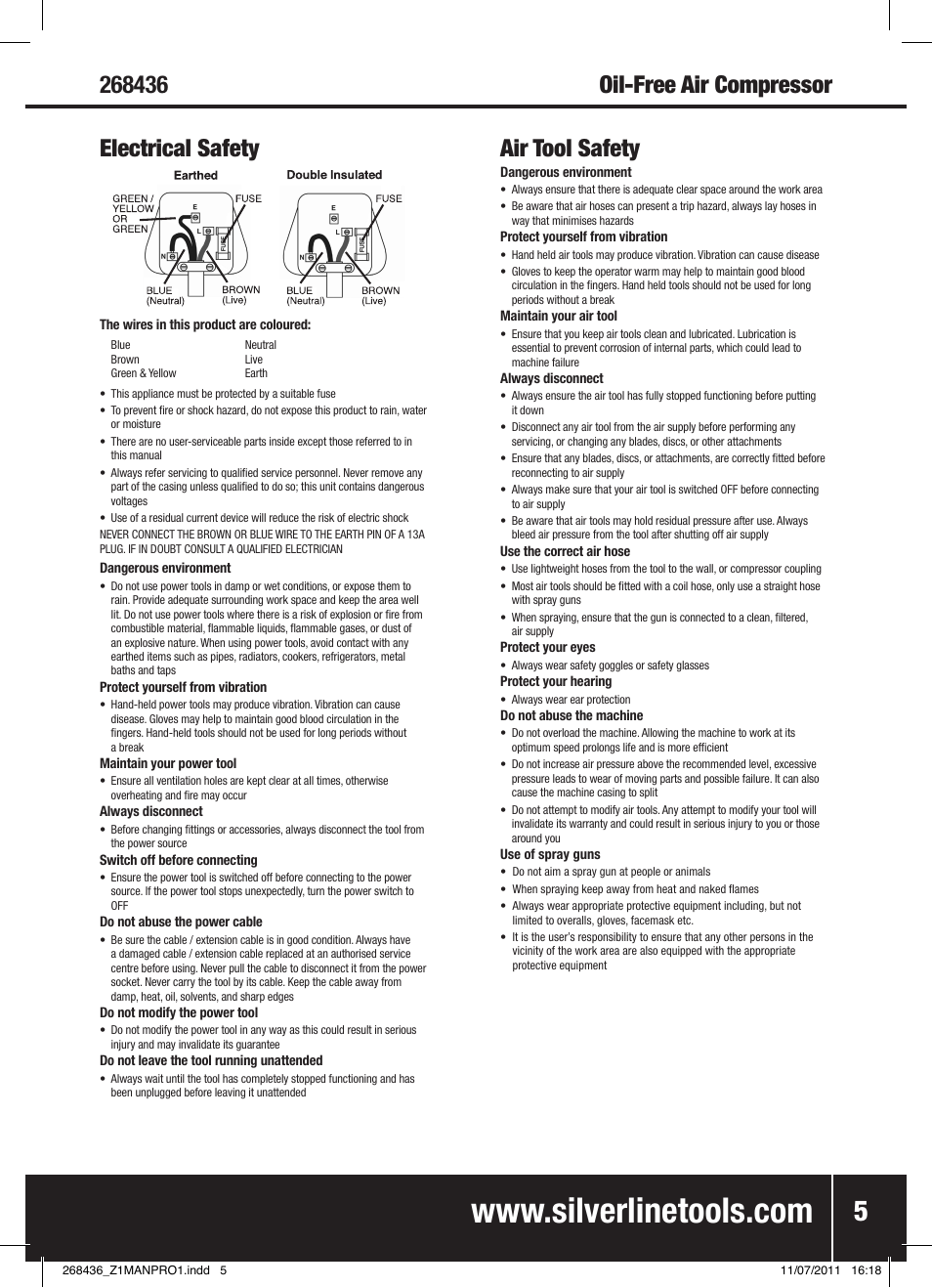 Air tool safety | Silverline Oil-Free Air Compressor 24Ltr User Manual | Page 6 / 28