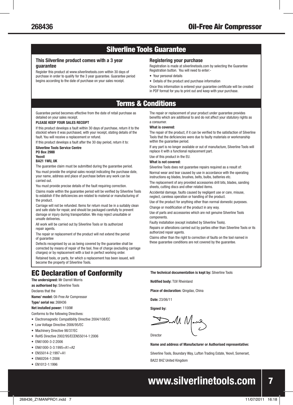 Terms & conditions silverline tools guarantee | Silverline Oil-Free Air Compressor 24Ltr User Manual | Page 8 / 28