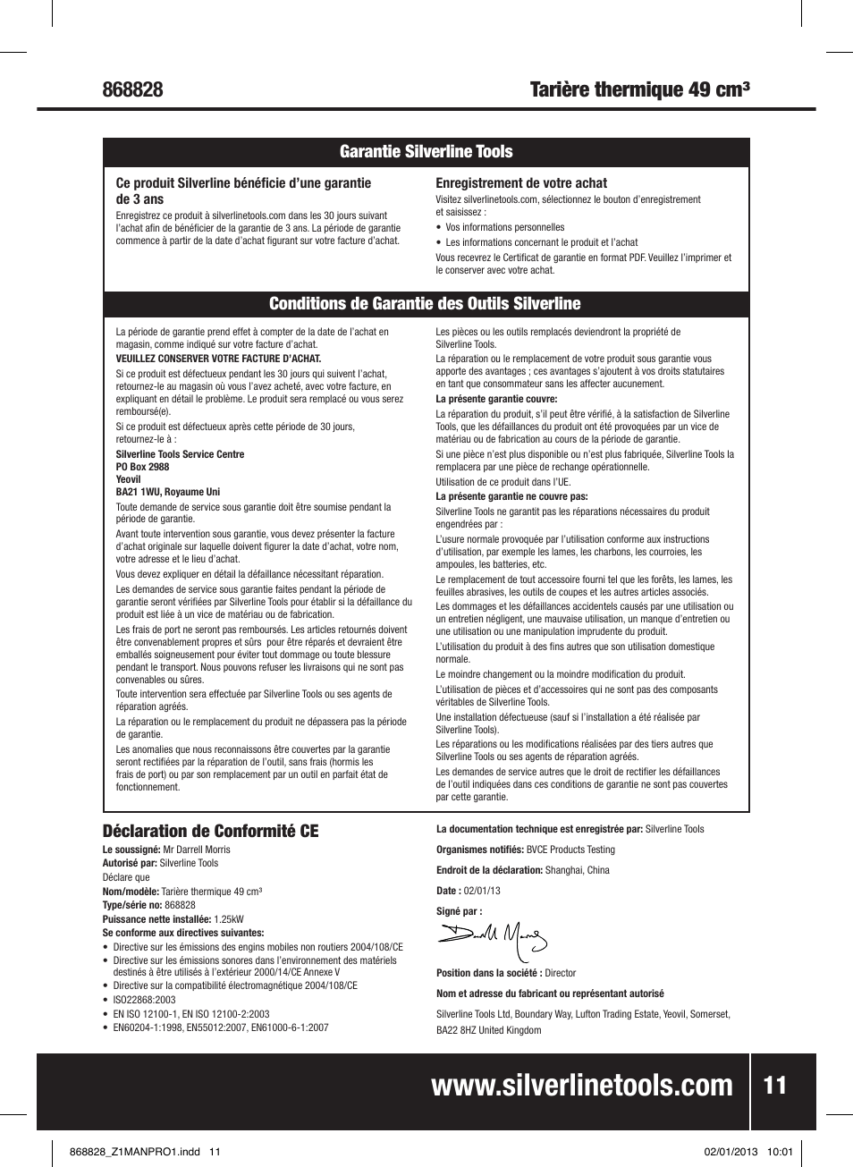 Déclaration de conformité ce | Silverline Earth Auger Petrol 49cc User Manual | Page 12 / 28