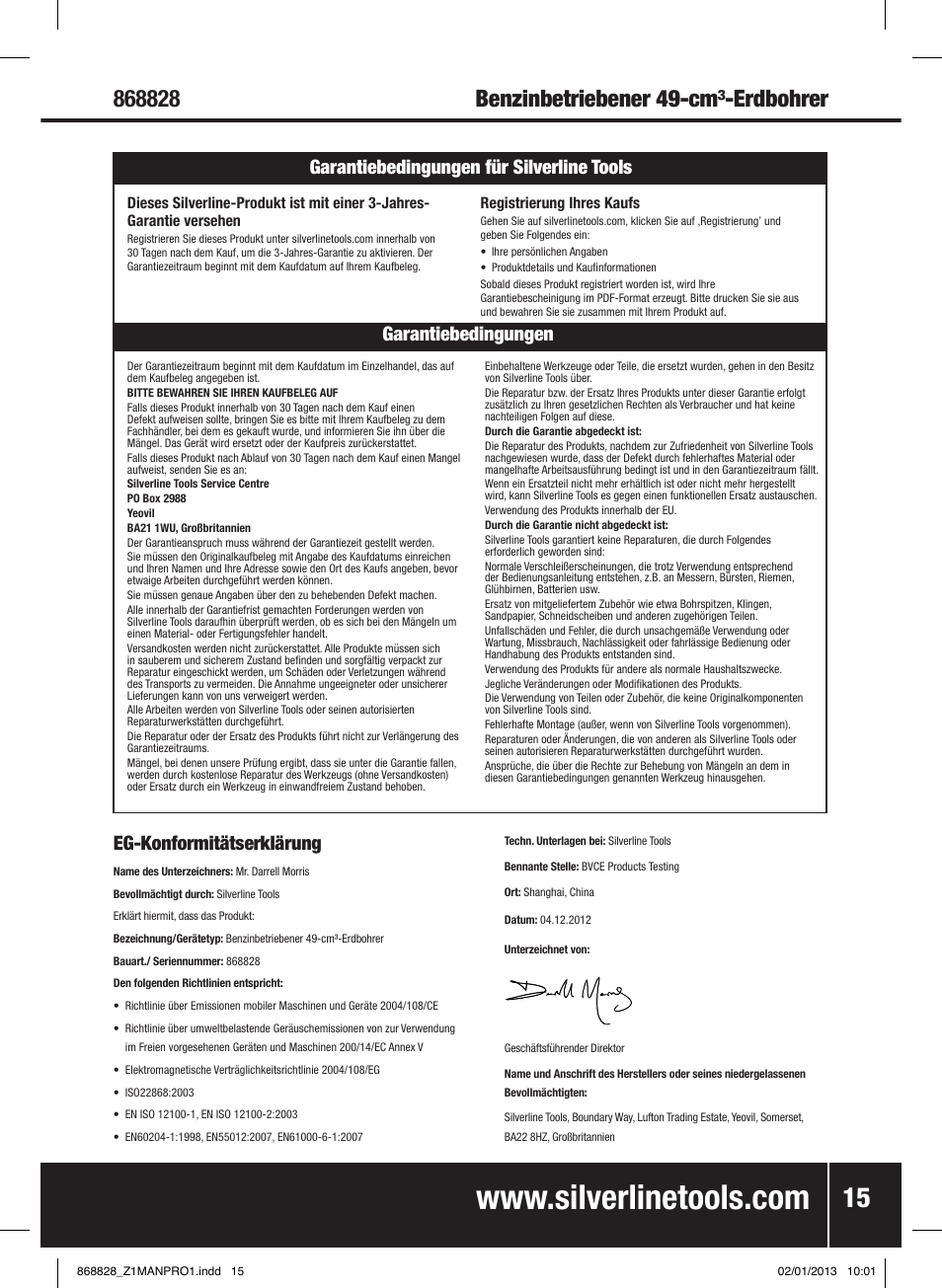 Eg-konformitätserklärung | Silverline Earth Auger Petrol 49cc User Manual | Page 16 / 28