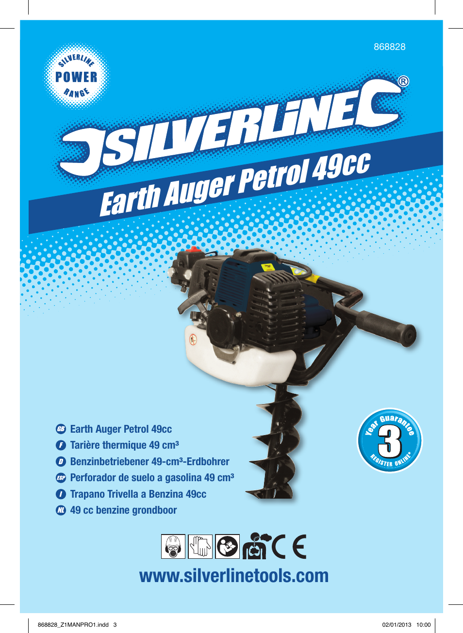 Earth auger petrol 4 9cc | Silverline Earth Auger Petrol 49cc User Manual | Page 2 / 28