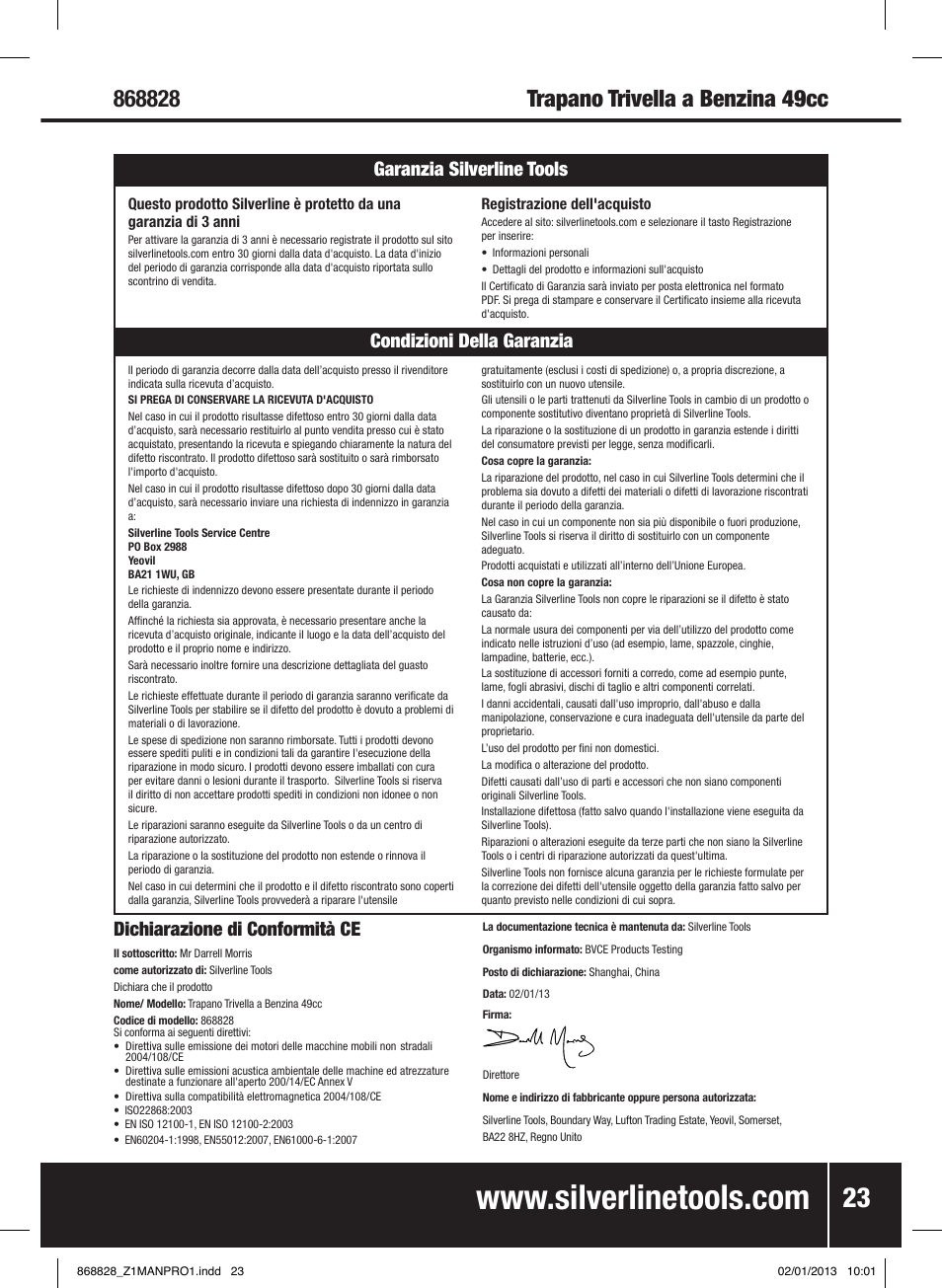 Dichiarazione di conformità ce | Silverline Earth Auger Petrol 49cc User Manual | Page 24 / 28