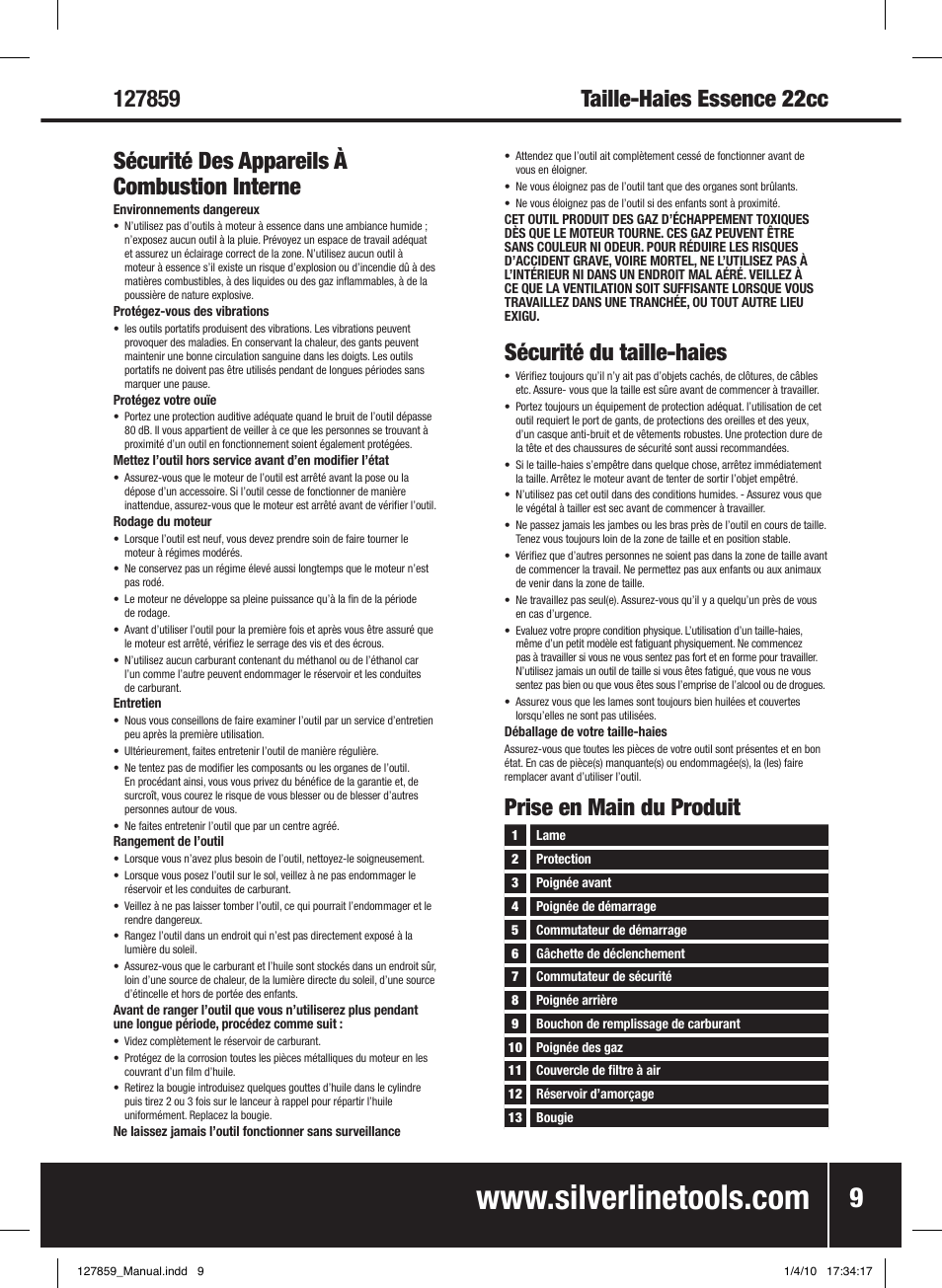 Sécurité du taille-haies, Prise en main du produit | Silverline Hedge Trimmer Petrol 600mm User Manual | Page 10 / 28