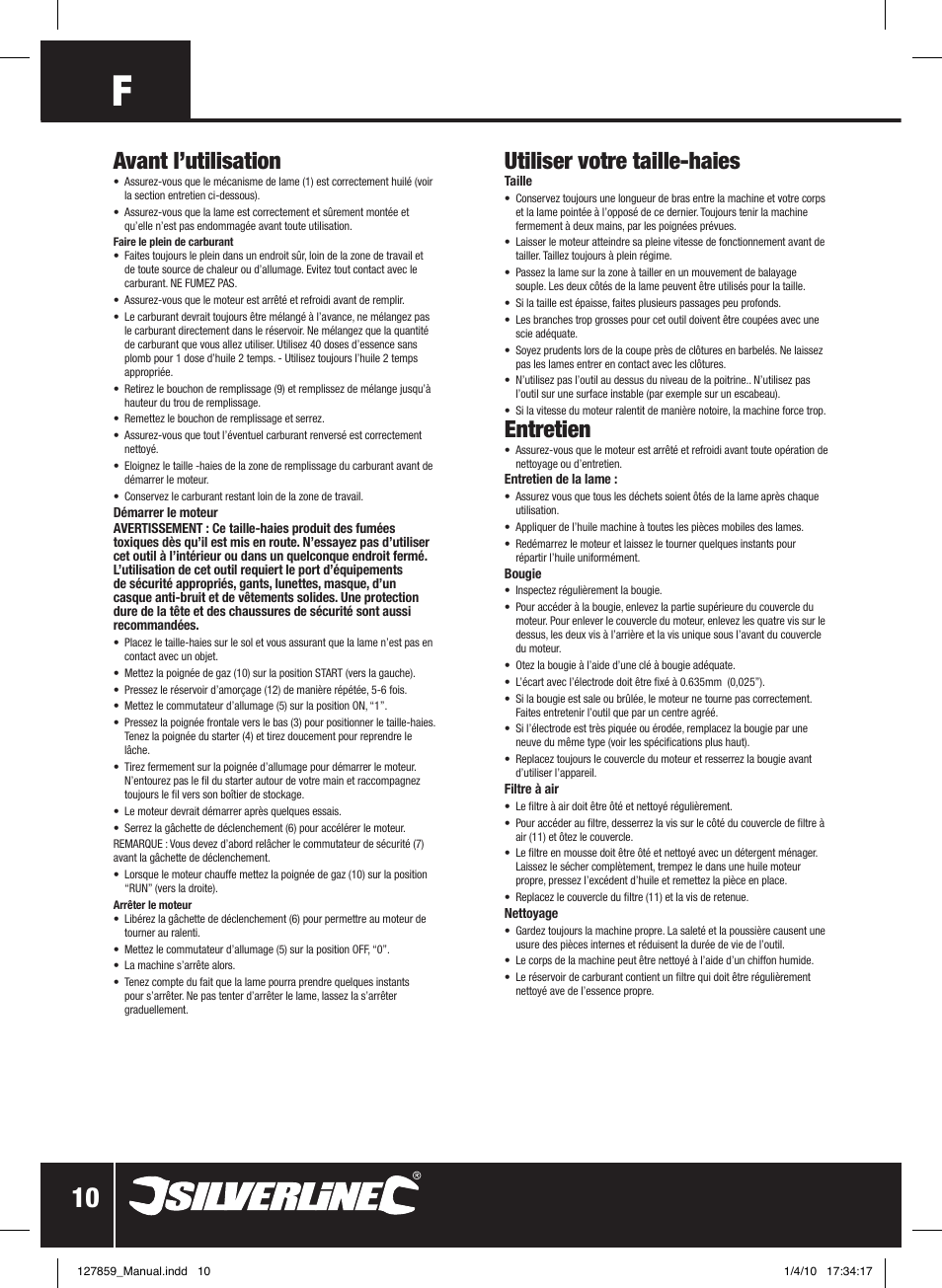 Avant l’utilisation, Utiliser votre taille-haies, Entretien | Silverline Hedge Trimmer Petrol 600mm User Manual | Page 11 / 28