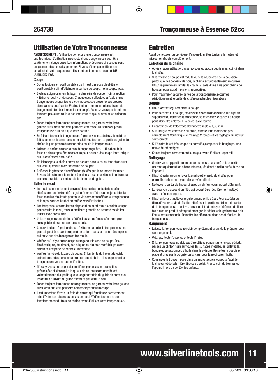 Entretien | Silverline Chainsaw Petrol 480mm User Manual | Page 12 / 28