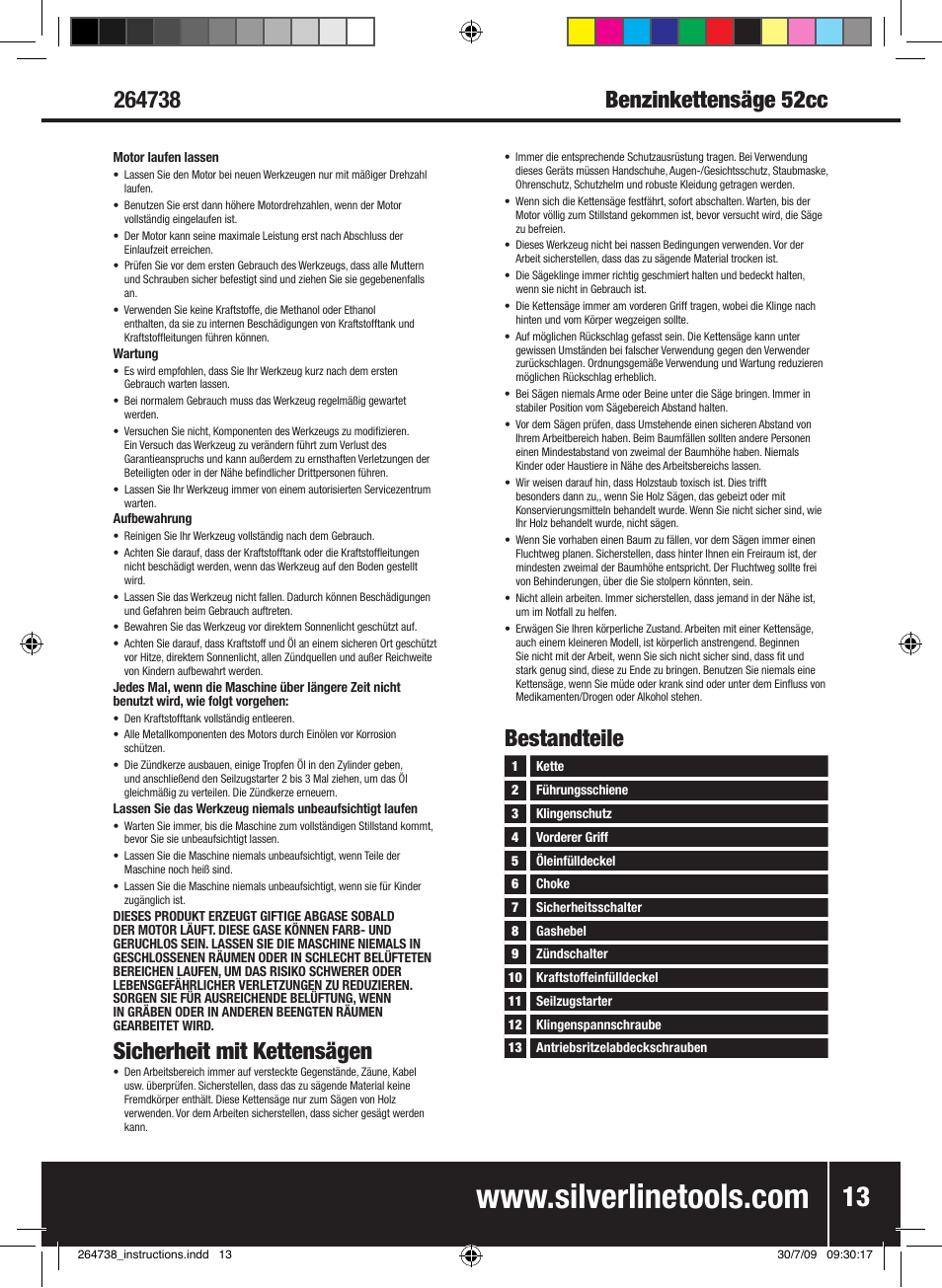 Sicherheit mit kettensägen, Bestandteile | Silverline Chainsaw Petrol 480mm User Manual | Page 14 / 28