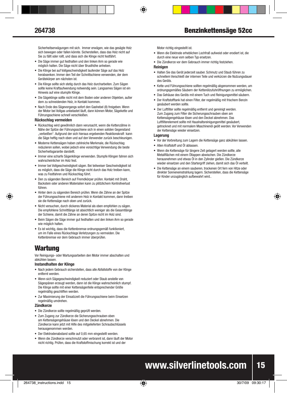 Wartung | Silverline Chainsaw Petrol 480mm User Manual | Page 16 / 28