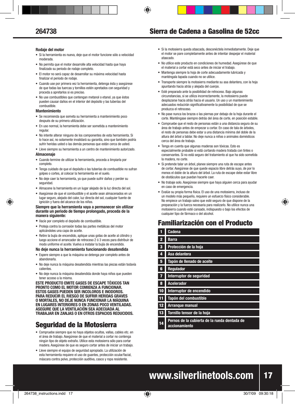 Seguridad de la motosierra, Familiarización con el producto | Silverline Chainsaw Petrol 480mm User Manual | Page 18 / 28