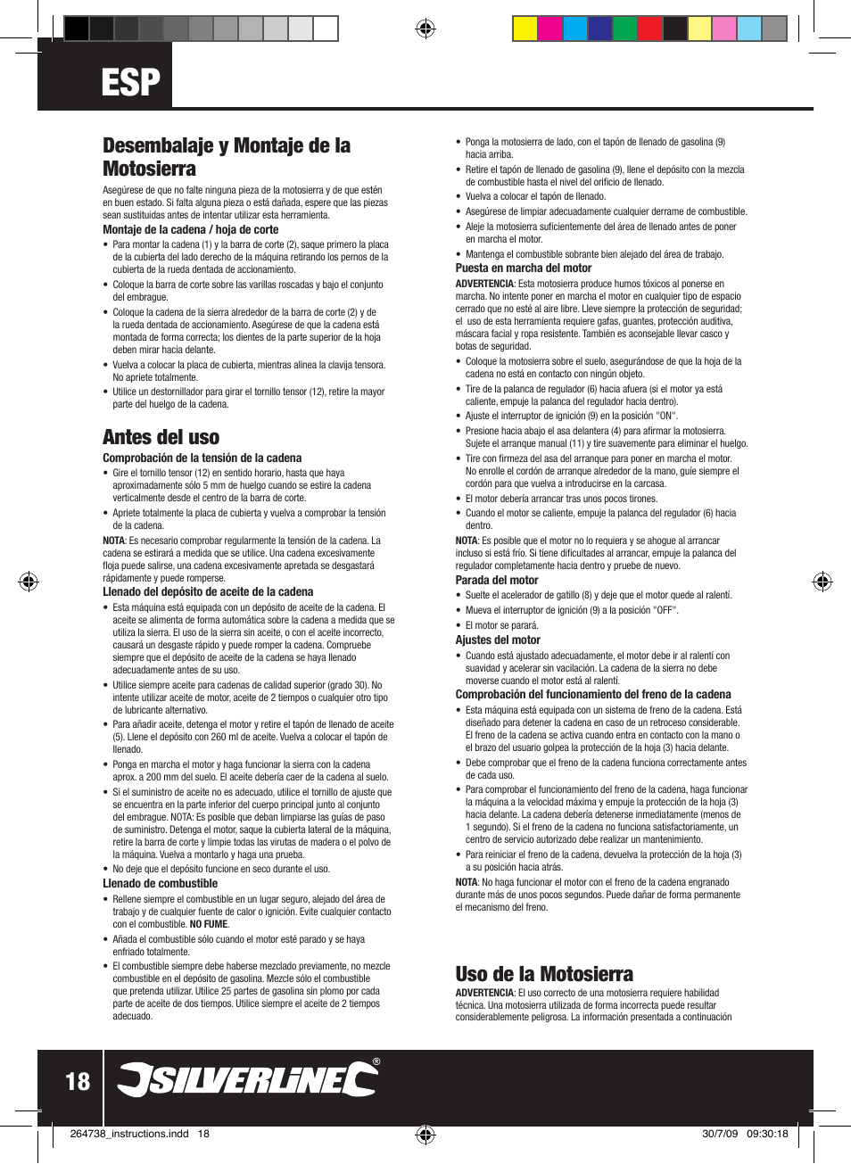 Desembalaje y montaje de la motosierra, Antes del uso, Uso de la motosierra | Silverline Chainsaw Petrol 480mm User Manual | Page 19 / 28
