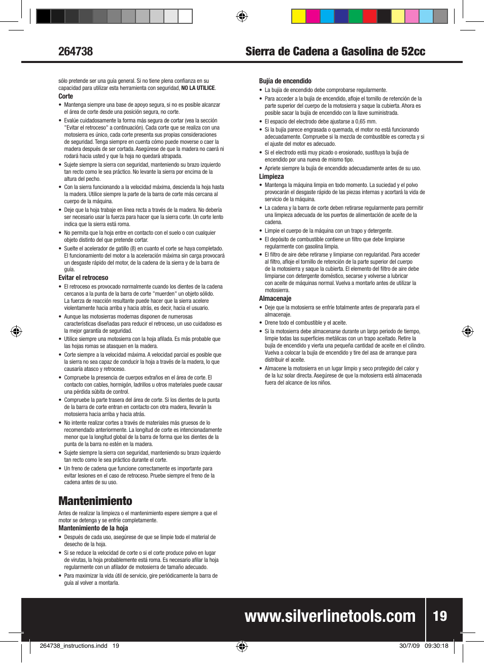 Mantenimiento | Silverline Chainsaw Petrol 480mm User Manual | Page 20 / 28