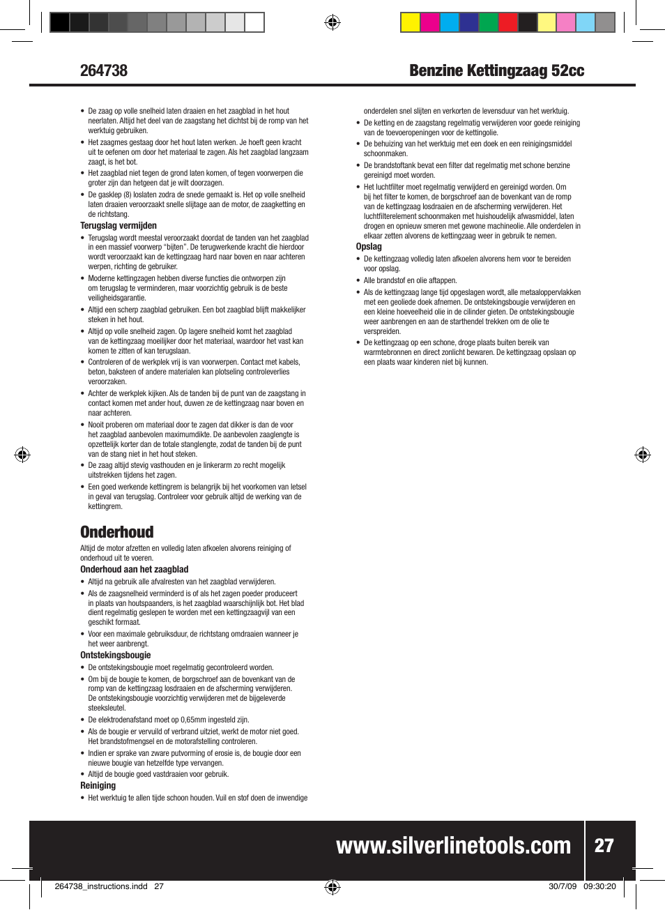 Onderhoud | Silverline Chainsaw Petrol 480mm User Manual | Page 28 / 28