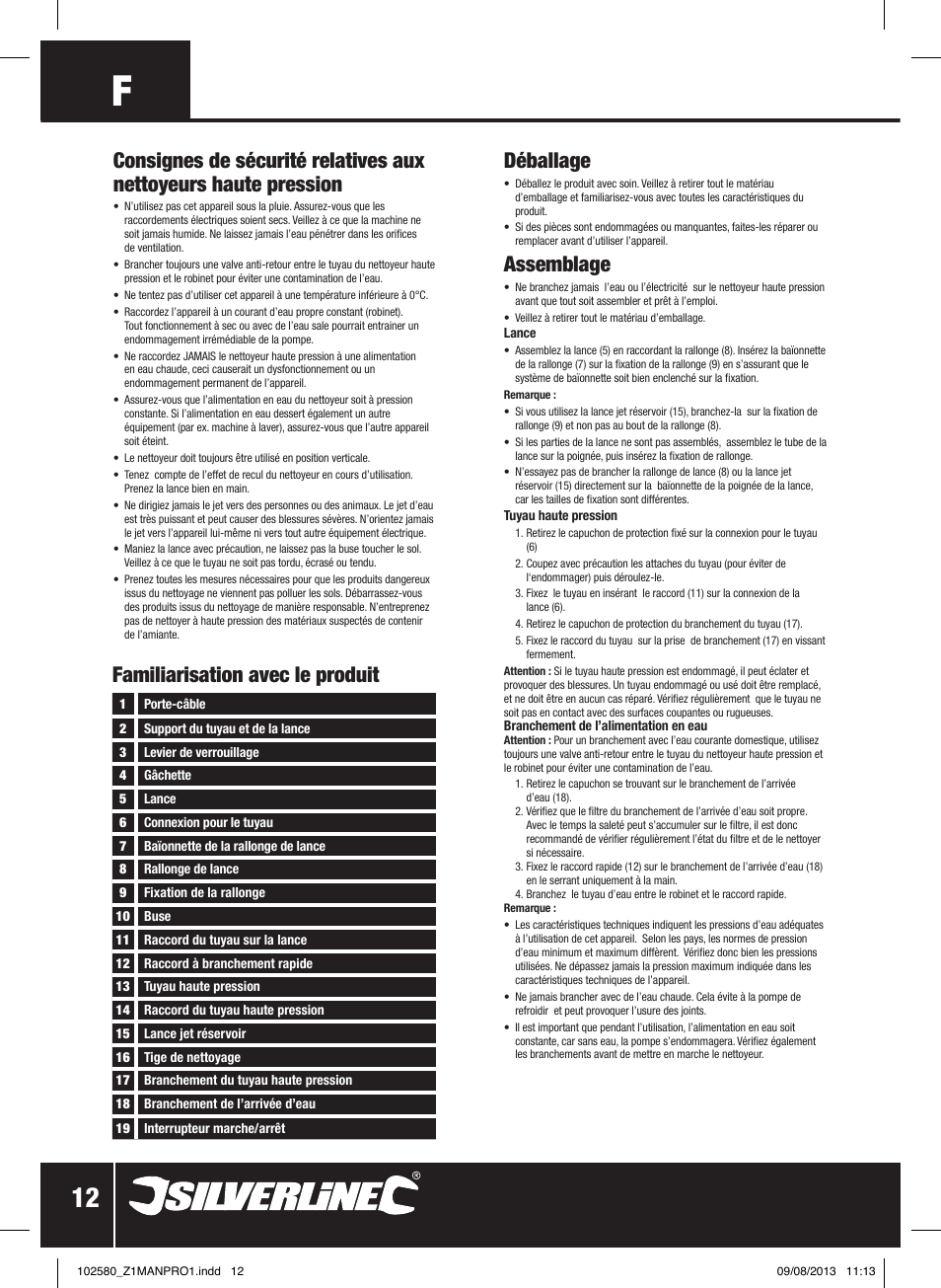 Déballage, Assemblage | Silverline Pressure Washer 1650W User Manual | Page 13 / 40