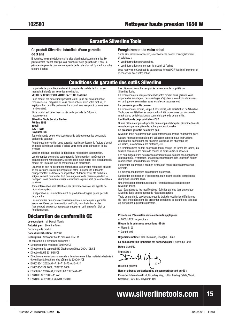 Déclaration de conformité ce | Silverline Pressure Washer 1650W User Manual | Page 16 / 40