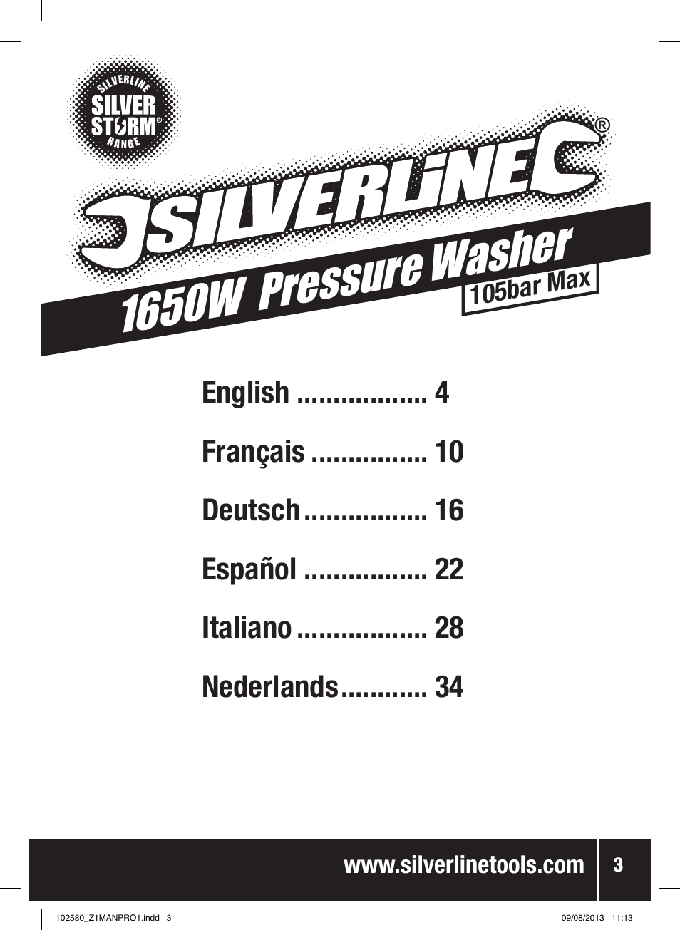 1650w pressure washer, 105bar max | Silverline Pressure Washer 1650W User Manual | Page 4 / 40