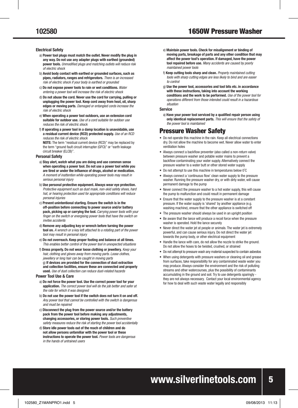 Pressure washer safety | Silverline Pressure Washer 1650W User Manual | Page 6 / 40