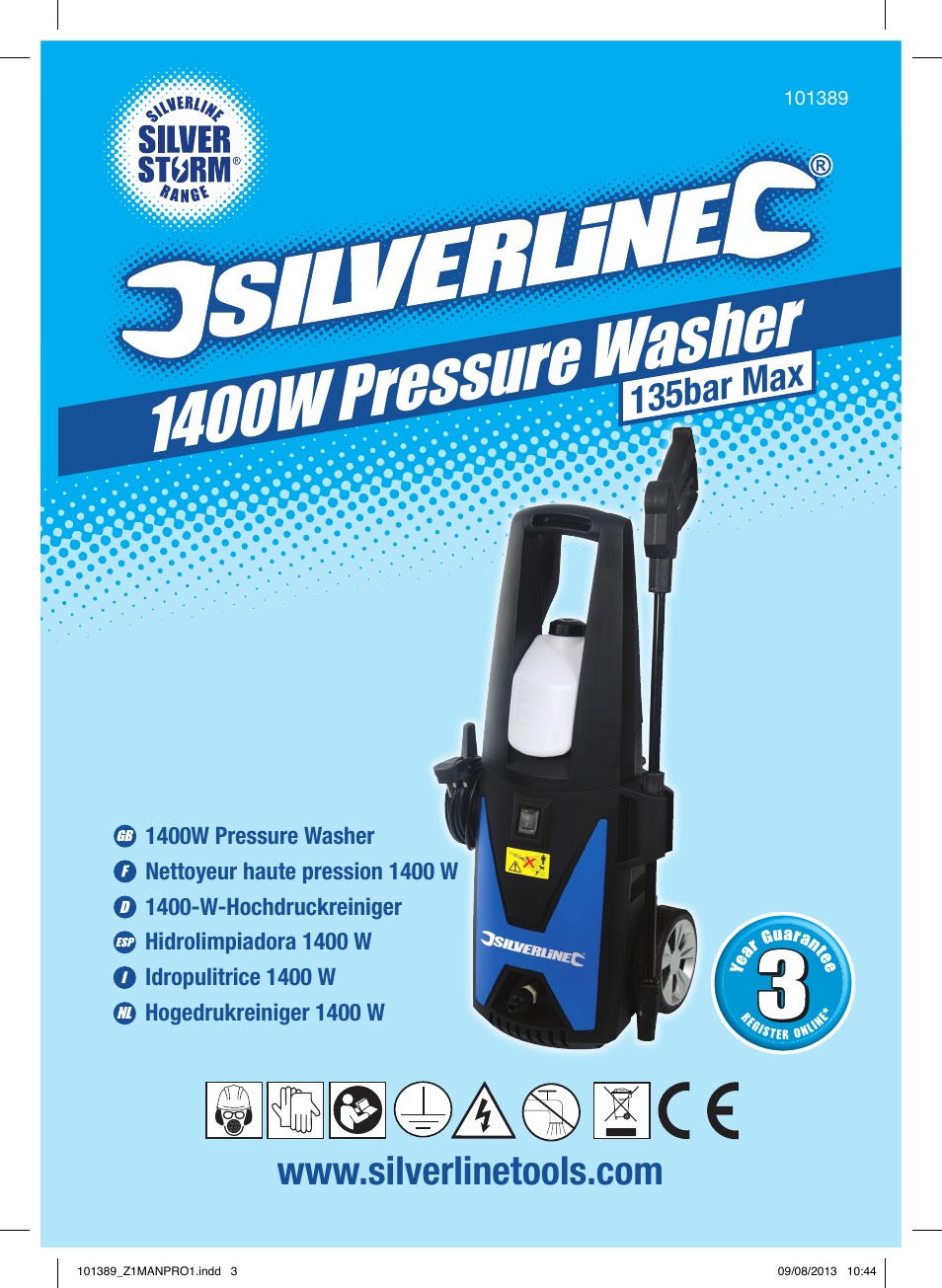 1400w pressure washer, 135bar max | Silverline Pressure Washer 1400W User Manual | Page 2 / 40