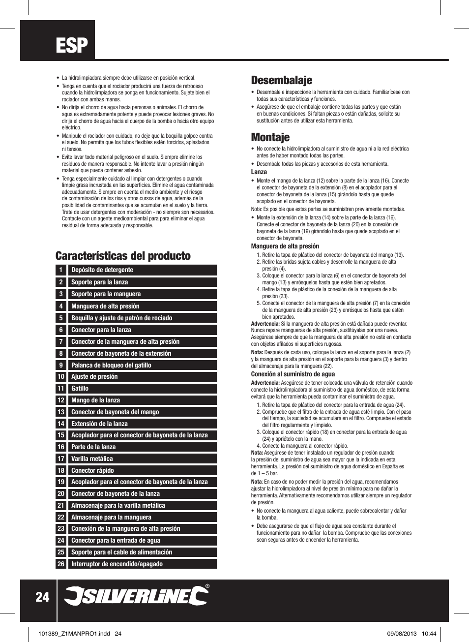 Desembalaje, Montaje, Características del producto | Silverline Pressure Washer 1400W User Manual | Page 25 / 40